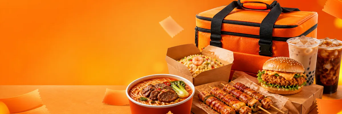 外卖美食与保温箱的生成式活动图